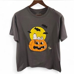 Peanuts Gray T-Shirt with Snoopy Halloween Design Size Large
